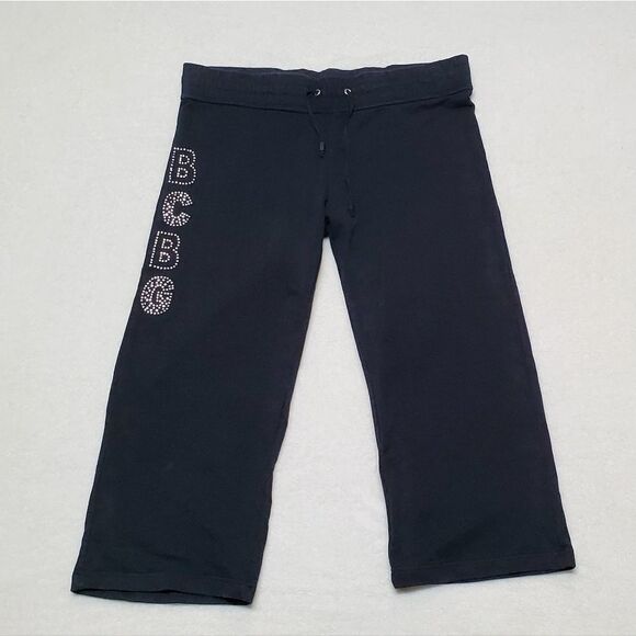 BCBGMAXAZRIA Vintage Retro Y2K  Black Bling Spell Out Cropped Sweatpants XL - Picture 4 of 12